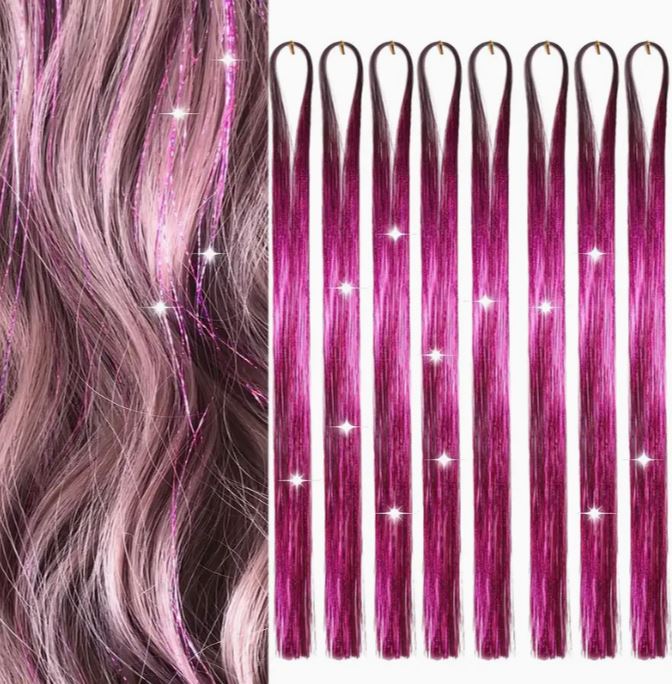 PACK OF 6Pcs - Vibrant Glitter Hair Tinsel Extensions (Heat Resistant)