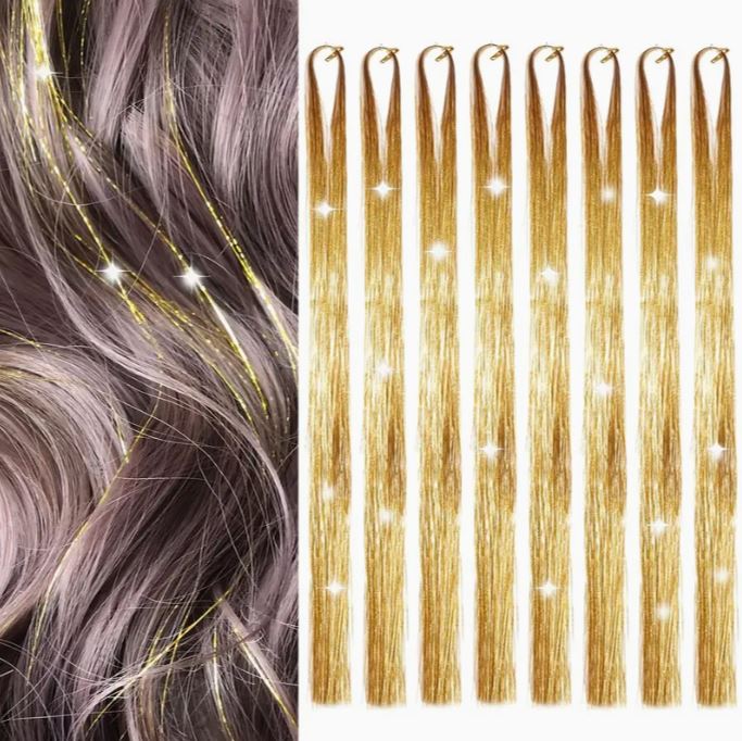 PACK OF 6Pcs - Vibrant Glitter Hair Tinsel Extensions (Heat Resistant)