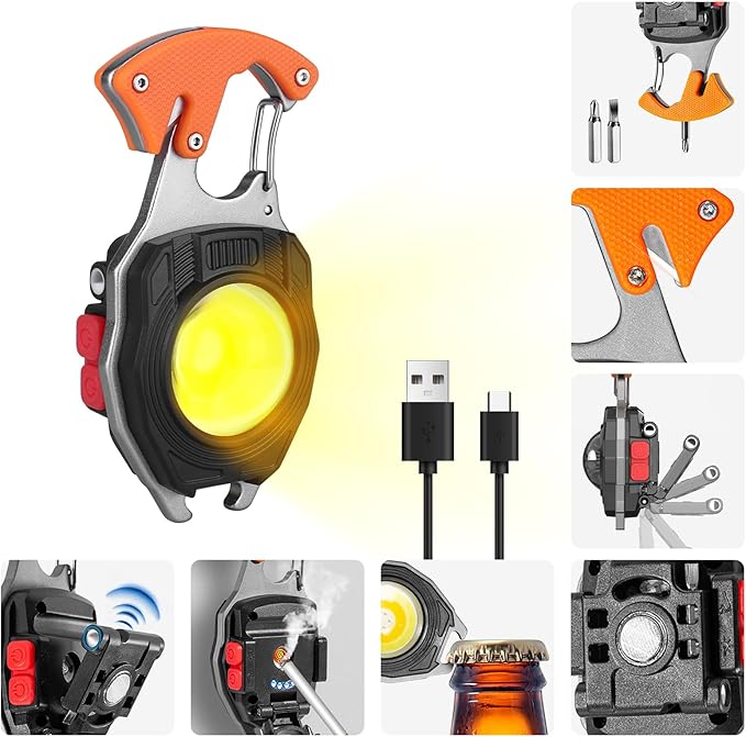 8 In 1 Rechargeable Multifunction Keychain Flashlight