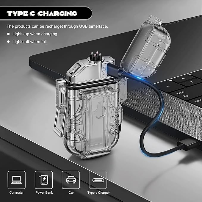 Rechargeable Waterproof Arc  keychain Lighter with Led light
