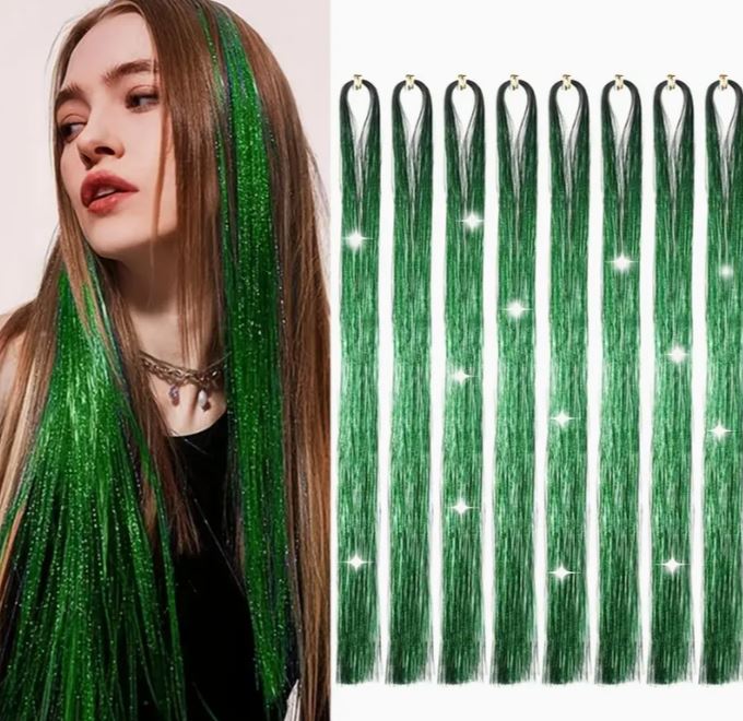 PACK OF 6Pcs - Vibrant Glitter Hair Tinsel Extensions (Heat Resistant)