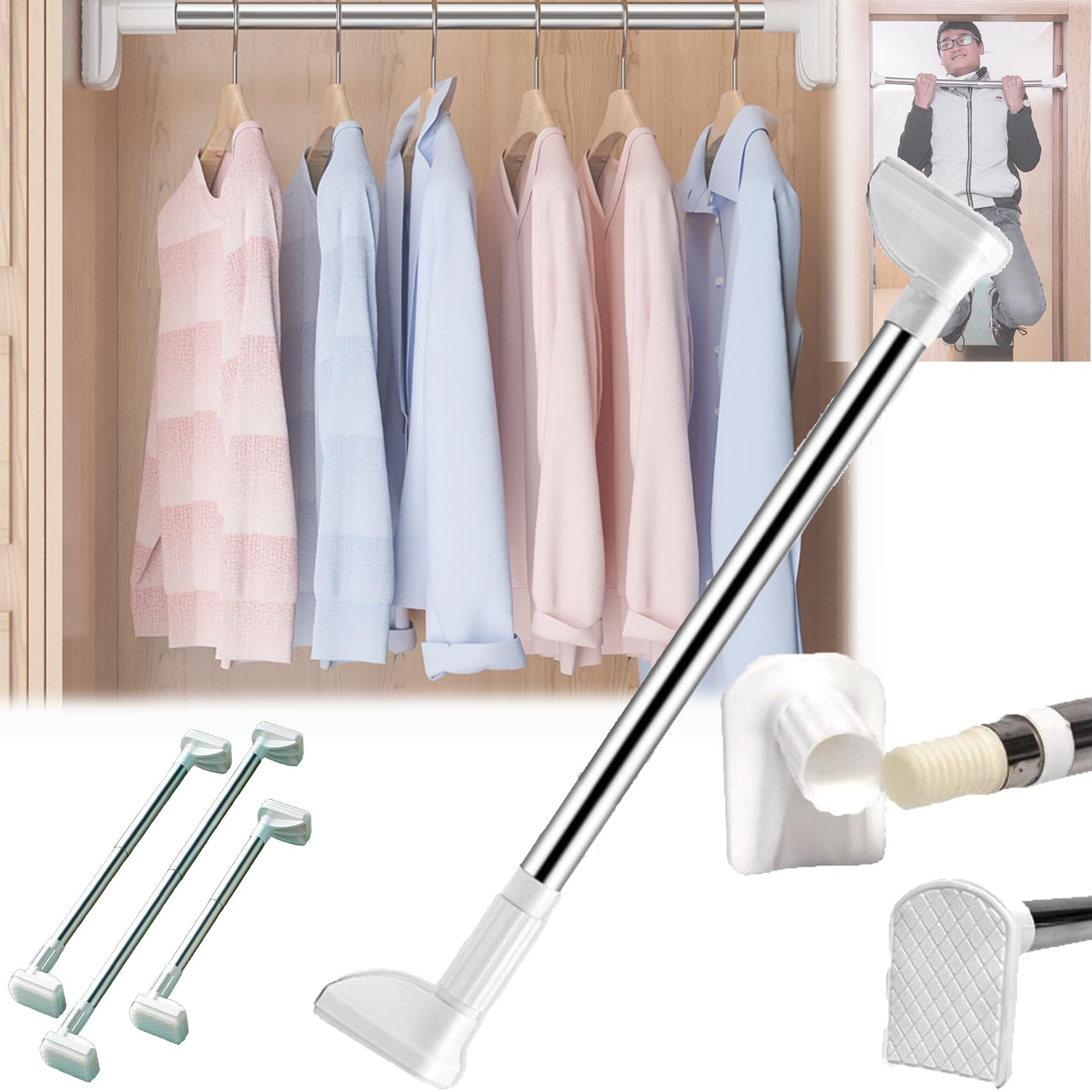 Up To 170CM Long Shower Curtain Rod Adjustable Stainless Steel Tension Pole Anti Telescopic Rod for Bathroom Window Wardrobe